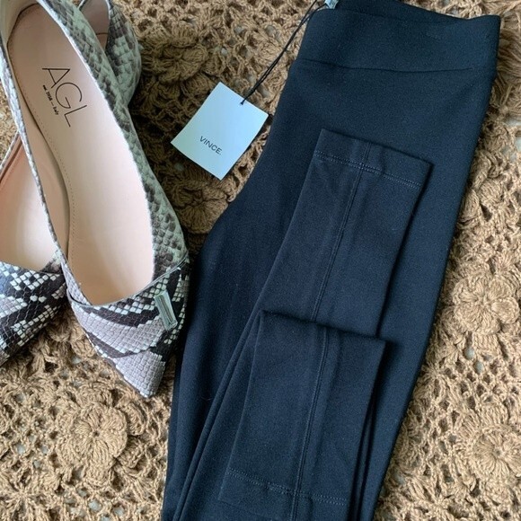 VINCE Ponte Stitch Seam Legging Pull On Scrunch Ankle Black Skinny - Picture 2 of 16